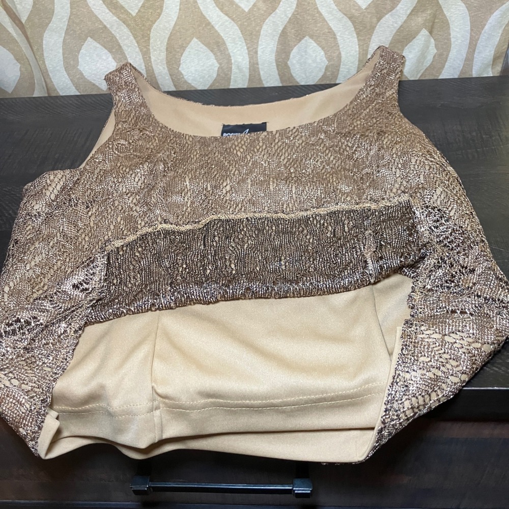 Positive Attitude Cardigan Set Women 14 Gold Metallic Crochet 2pc Vintage - Picture 10 of 10